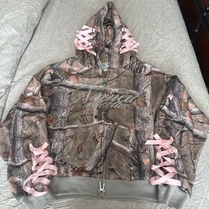 Named Collective Camo Hoodie with Pink Lace Accents
